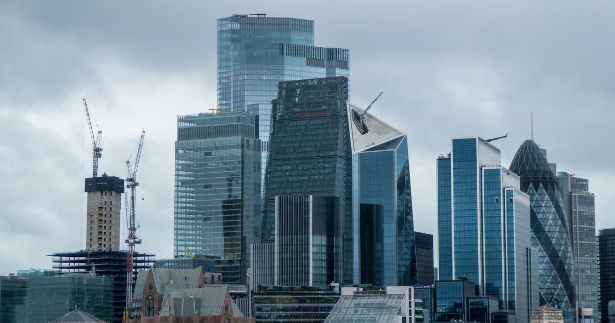 View of the City of London financial district skyline across the River Thames